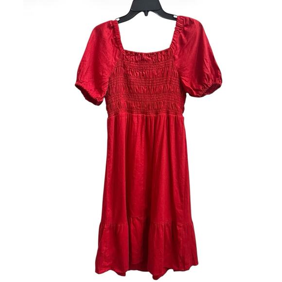 Ingrid and Isabel Maternity Dress Red Sz S Peasant Knee Length Puff Slv Smocked - Picture 3 of 6